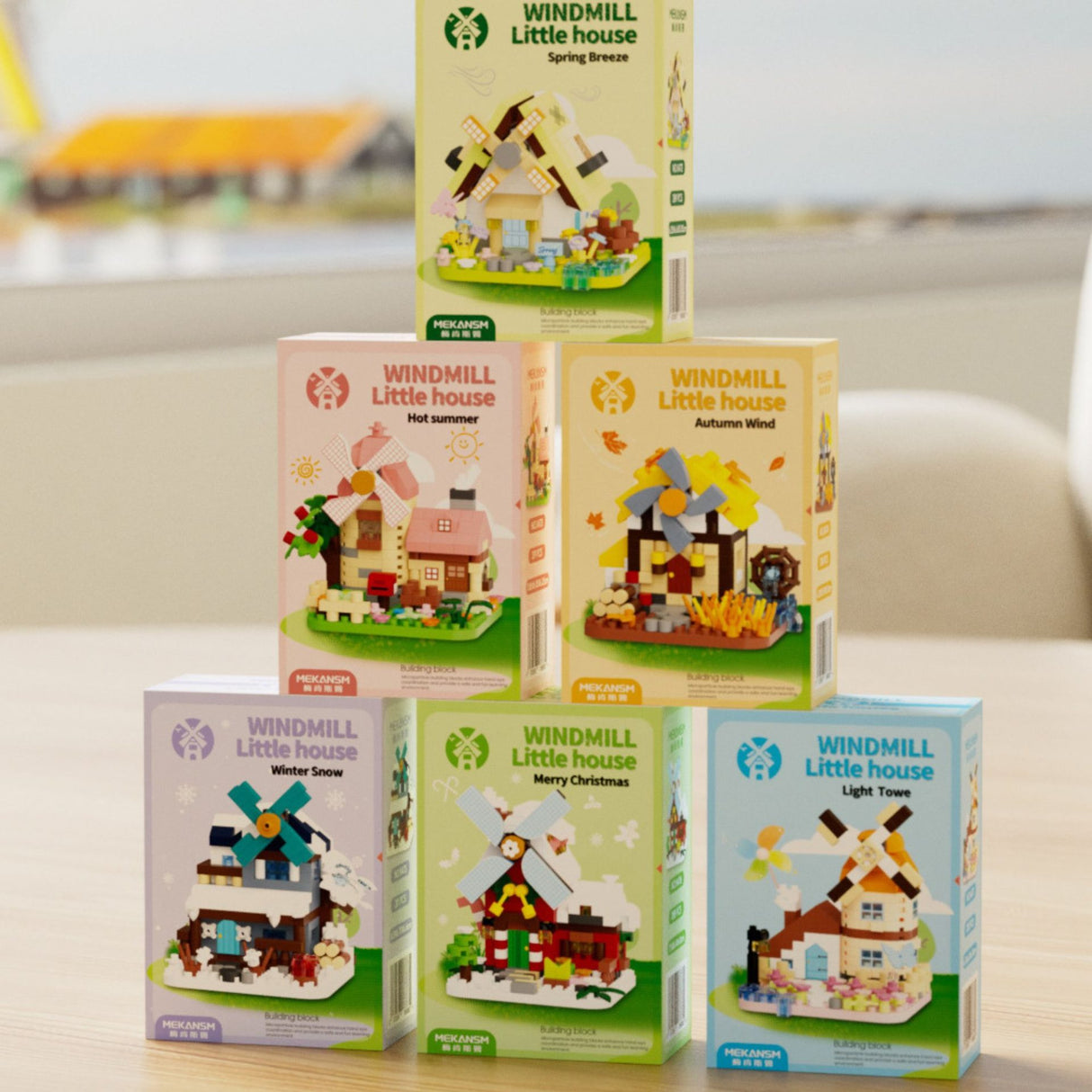 Set de Constructie, Flippy, Model Miniatura Moara de Vant, Jucarie Educativa STEM, Model 3D, Micro-Caramizi, 311 piese, +6 Ani, cm, 11.5 x 8 x 4.5 cm, Violet