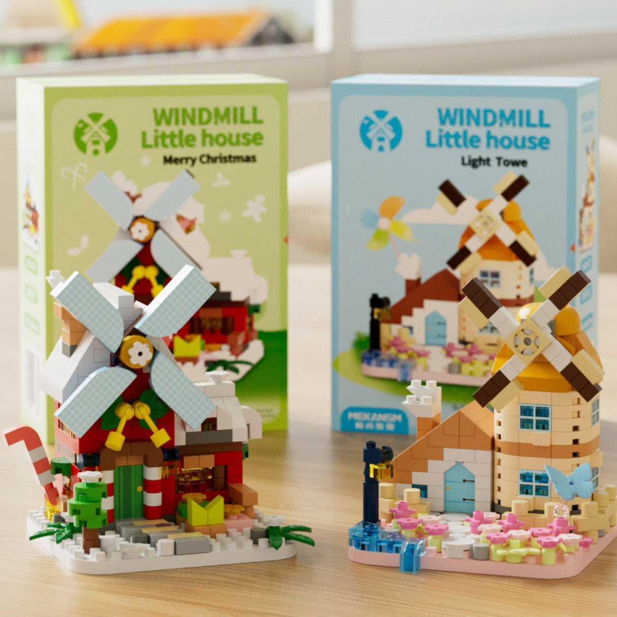 Set de Constructie, Flippy, Model Miniatura Moara de Vant, Jucarie Educativa STEM, Model 3D, Micro-Caramizi, 311 piese, +6 Ani, cm, 11.5 x 8 x 4.5 cm, Violet