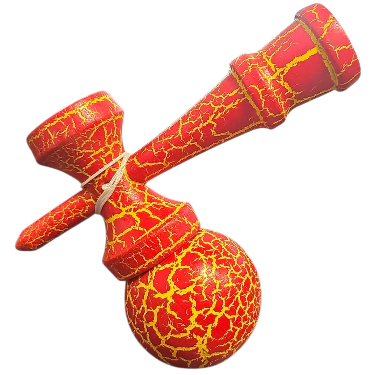 Kendama X Originala, Profesionala, Vivimall, Cracked, din Lemn, 18 cm, Rosu/Galben - vivimall.ro