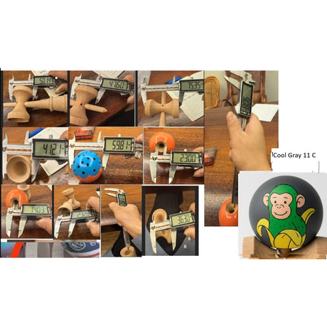 Kendama X Originala, Profesionala, Flippy, Green Monkey Super Sticky cu Cupe Mari V3, King Size Cups, Rulment Metalic si Gaura in Baza, din Lemn 18 cm, Ata 55 cm, Gri inchis - vivimall.ro