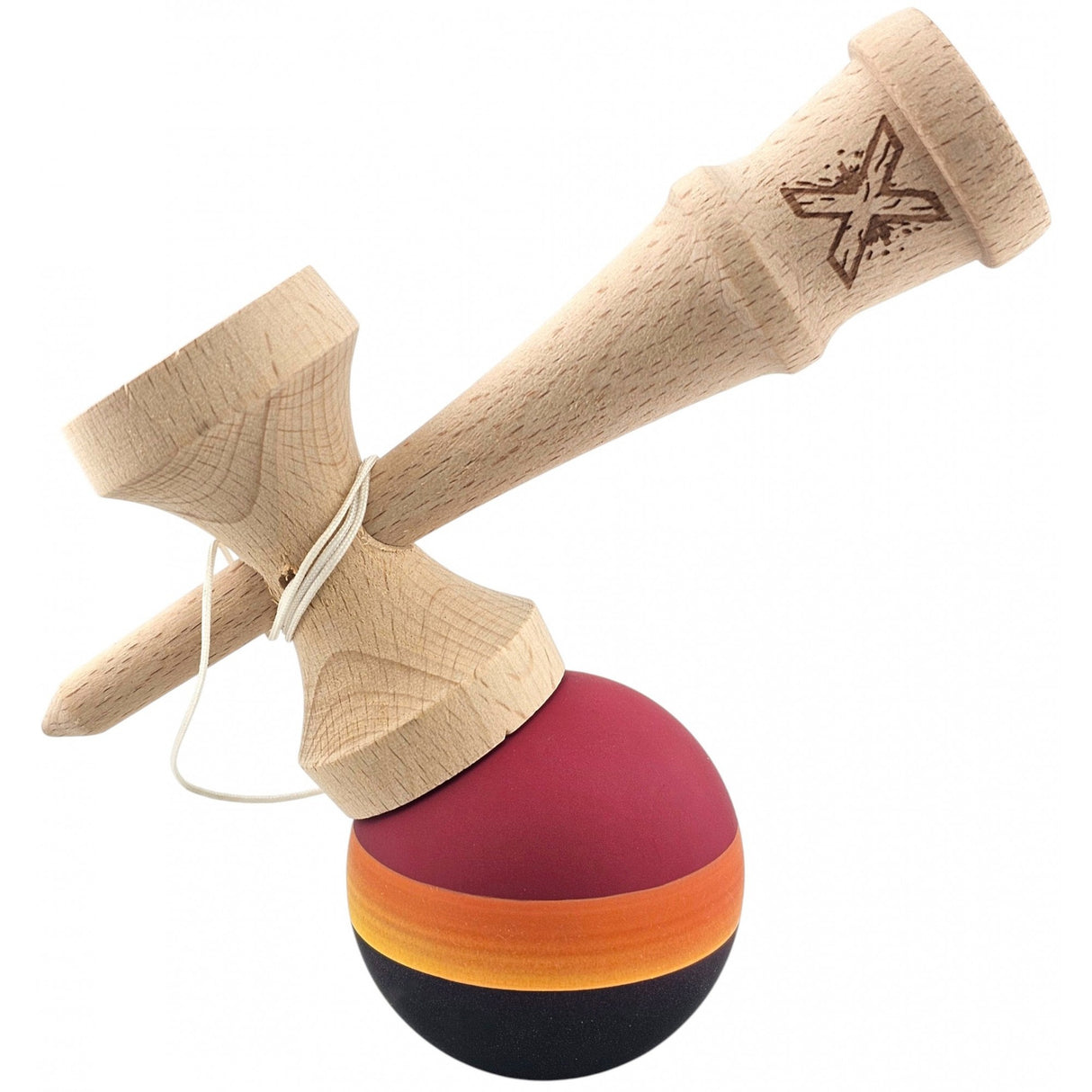 Kendama Originala X, Profesionala, Flippy, Rubber Grip, din Lemn, 18 cm, Rosu/Galben/Negru - vivimall.ro