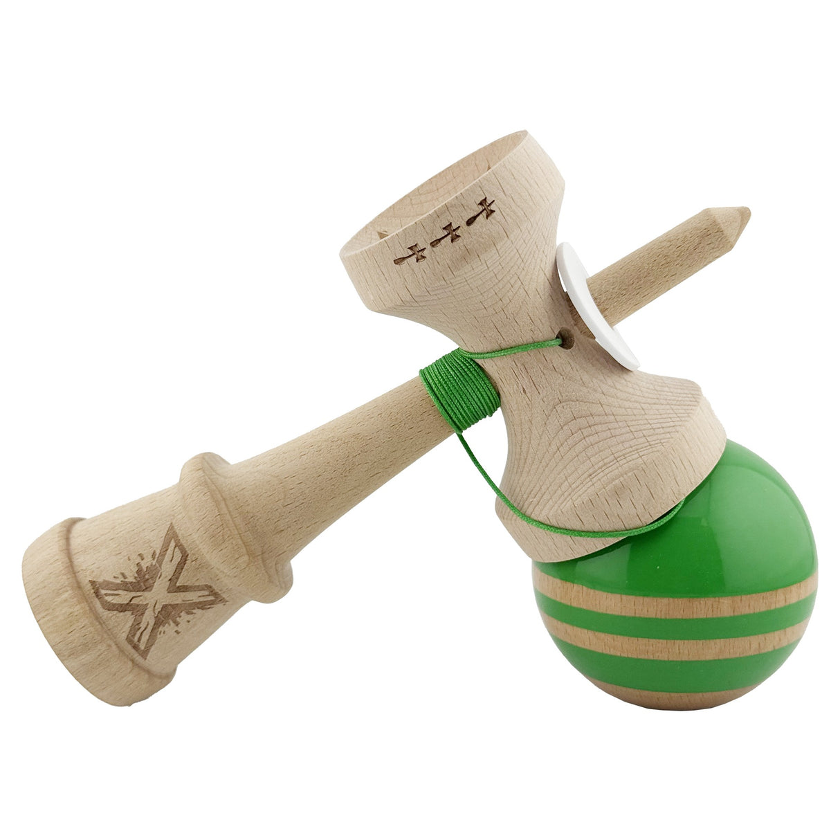 Kendama Originala X - Rainbow, Super Sticky, V3 King Size Cup, Gaura in Baza, Profesionala, Vivimall, din Lemn, 18 cm, Verde