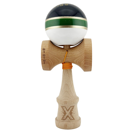 Kendama Originala X - ROYAL , Profesionala, Vivimall, din Lemn, 18 cm, Verde-Gold - vivimall.ro