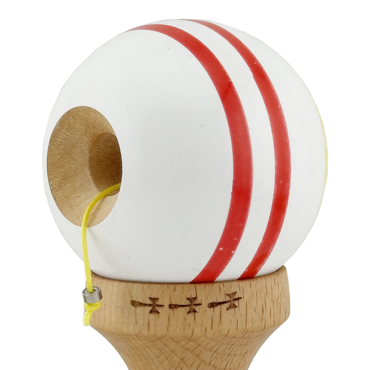 Kendama X CHICANOS Originala, Profesionala, Vivimall, Big Cups V2, Super Sticky cu Cupe Mari, Rulment Metalic, din lemn 18 cm, Ata 55 cm, Auriu/Alb - vivimall.ro
