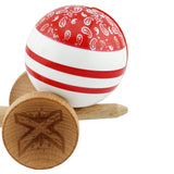 Kendama X CHICANOS Originala, Profesionala, Flippy, Big Cups V2, Super Sticky cu Cupe Mari, Rulment Metalic, din lemn 18 cm, Ata 55 cm, Rosu/Alb - vivimall.ro