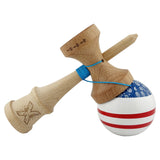 Kendama X CHICANOS Originala, Profesionala, Vivimall, Big Cups V2, Super Sticky cu Cupe Mari, Rulment Metalic, din lemn 18 cm, Ata 55 cm, Albastru/Alb - vivimall.ro