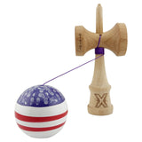 Kendama X CHICANOS Originala, Profesionala, Flippy, Big Cups V2, Super Sticky cu Cupe Mari, Rulment Metalic, din lemn 18 cm, Ata 55 cm, Violet/Alb - vivimall.ro