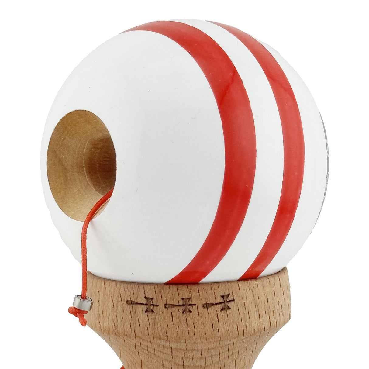 Kendama X CHICANOS Originala, Profesionala, Flippy, Big Cups V2, Super Sticky cu Cupe Mari, Rulment Metalic, din lemn 18 cm, Ata 55 cm, Negru/Alb - vivimall.ro