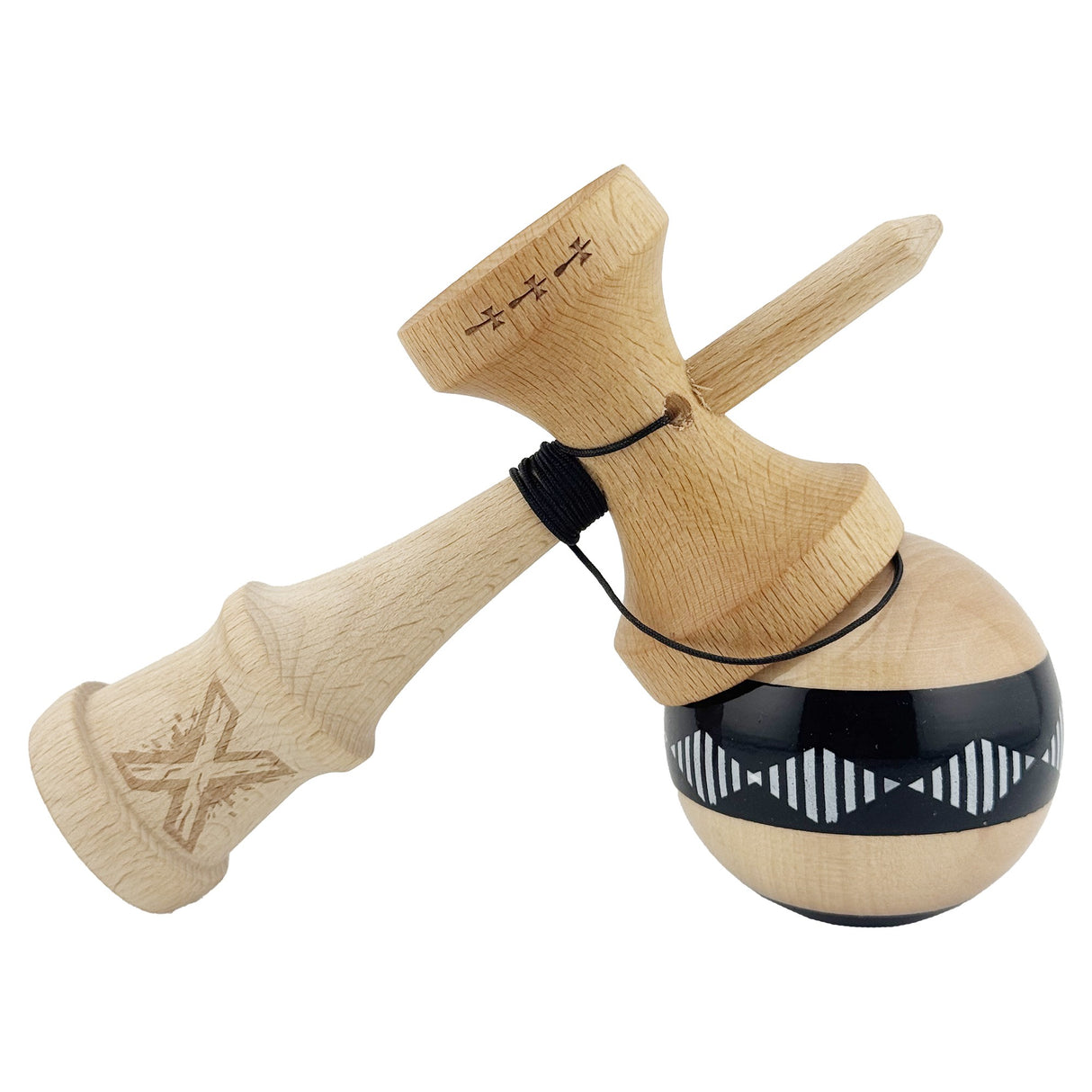 Kendama Originala X - FREQUENCY , Profesionala, Vivimall, din Lemn, 18 cm, Negru - vivimall.ro