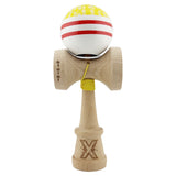 Kendama X Originala CHICANOS, Profesionala, Vivimall, Cupe Mari KING SIZE V3, Super Sticky, Gaura in Baza, Rulment Metalic, din lemn 18 cm, Ata 55 cm, Auriu/Alb - vivimall.ro