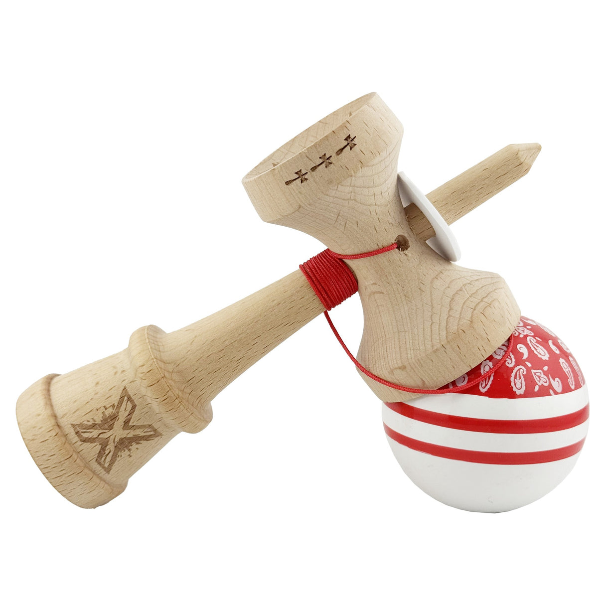 Kendama Originala X - Chicanos, Super Sticky, V3 King Size Cup, Gaura in Baza, Profesionala, Vivimall, din Lemn, 18 cm, Rosu - vivimall.ro
