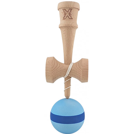 Kendama X Originala, Profesionala, Vivimall, 18 cm din Lemn, Model cu Dunga, Bleu/Albastru - vivimall.ro