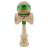 Kendama X Originala FREQUENCY, Profesionala, Vivimall, Cupe Mari KING SIZE V3, Super Sticky, Gaura in Baza, Rulment Metalic, din lemn 18 cm, Ata 55 cm, Verde/Maro