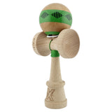 Kendama X Originala FREQUENCY, Profesionala, Vivimall, Cupe Mari KING SIZE V3, Super Sticky, Gaura in Baza, Rulment Metalic, din lemn 18 cm, Ata 55 cm, Verde/Maro