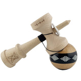 Kendama X Originala FREQUENCY, Profesionala, Vivimall, Cupe Mari KING SIZE V3, Super Sticky, Gaura in Baza, Rulment Metalic, din lemn 18 cm, Ata 55 cm, Negru/Maro