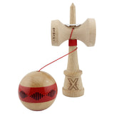 Kendama X Originala FREQUENCY, Profesionala, Vivimall, Cupe Mari KING SIZE V3, Super Sticky, Gaura in Baza, Rulment Metalic, din lemn 18 cm, Ata 55 cm, Rosu/Maro