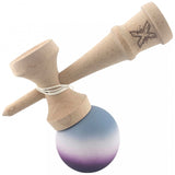 Kendama X Originala, Profesionala, Flippy, Rubber Grip, din Lemn, 18 cm, Gri/Alb/Mov - vivimall.ro