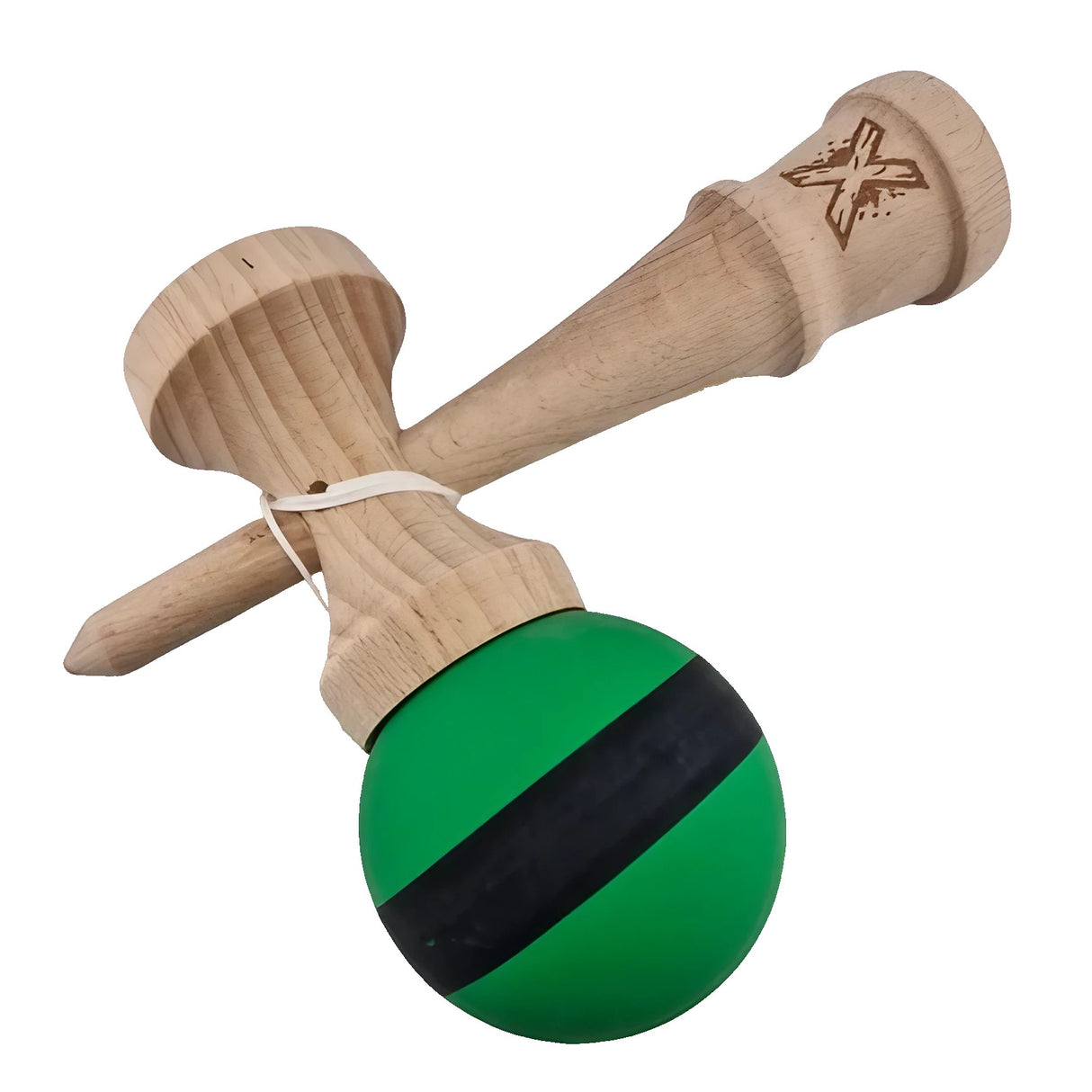 Kendama X Originala, Profesionala, Vivimall, 18 cm, din Lemn, Rubber Grip, Negru/Verde - vivimall.ro