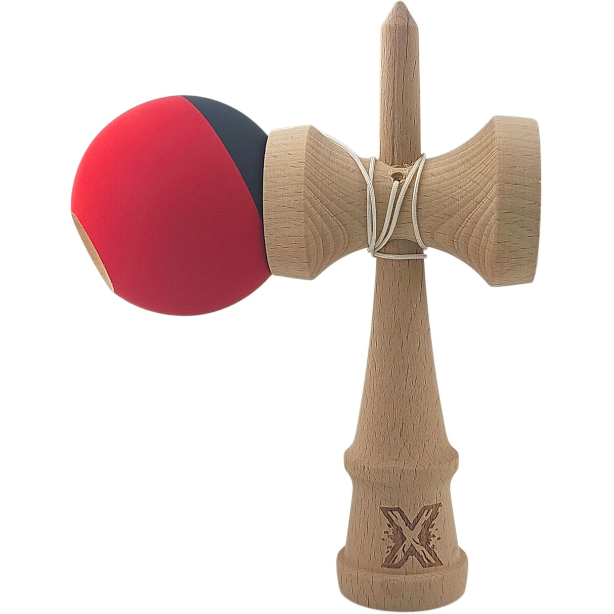 Kendama X Originala, Profesionala, Flippy, 18 cm, din Lemn, Rubber Grip, Rosu/Negru