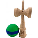 Kendama X Originala, Profesionala, Flippy, 18 cm, din Lemn, Rubber Grip, Verde/Albastru