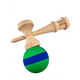 Kendama X Originala, Profesionala, Flippy, 18 cm, din Lemn, Rubber Grip, Verde/Albastru