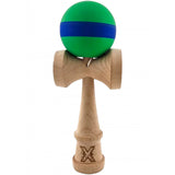 Kendama X Originala, Profesionala, Flippy, 18 cm, din Lemn, Rubber Grip, Verde/Albastru