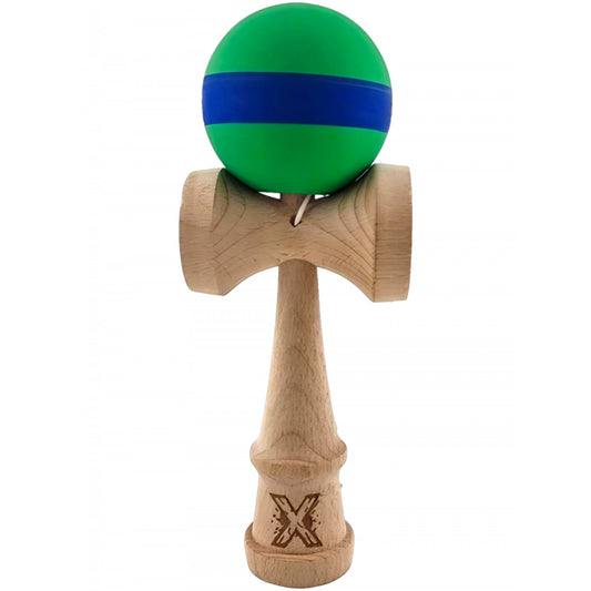 Kendama X Originala, Profesionala, Vivimall, 18 cm, din Lemn, Rubber Grip, Verde/Albastru - vivimall.ro