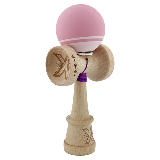 Kendama X Originala, Profesionala, Vivimall, Rubber Grip, Cupe Mari KING SIZE V3, Gaura in Baza, Rulment Metalic, din lemn 18 cm, Ata 55 cm, Bicolor Roz/Roz deschis - vivimall.ro