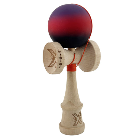 Kendama X Originala, Profesionala, Flippy, Big Cups V2, Rubber Grip cu Cupe Mari, Rulment Metalic cu Ata 55 cm,-Mov/Rosu/Negru - vivimall.ro