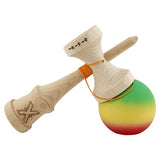 Kendama X Originala, Profesionala, Flippy, Big Cups V2, Rubber Grip cu Cupe Mari, Rulment Metalic cu Ata 55 cm, Verde/Galben/Rosu - vivimall.ro