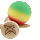 Kendama X Originala, Profesionala, Flippy, Big Cups V2, Rubber Grip cu Cupe Mari, Rulment Metalic cu Ata 55 cm, Verde/Galben/Rosu - vivimall.ro
