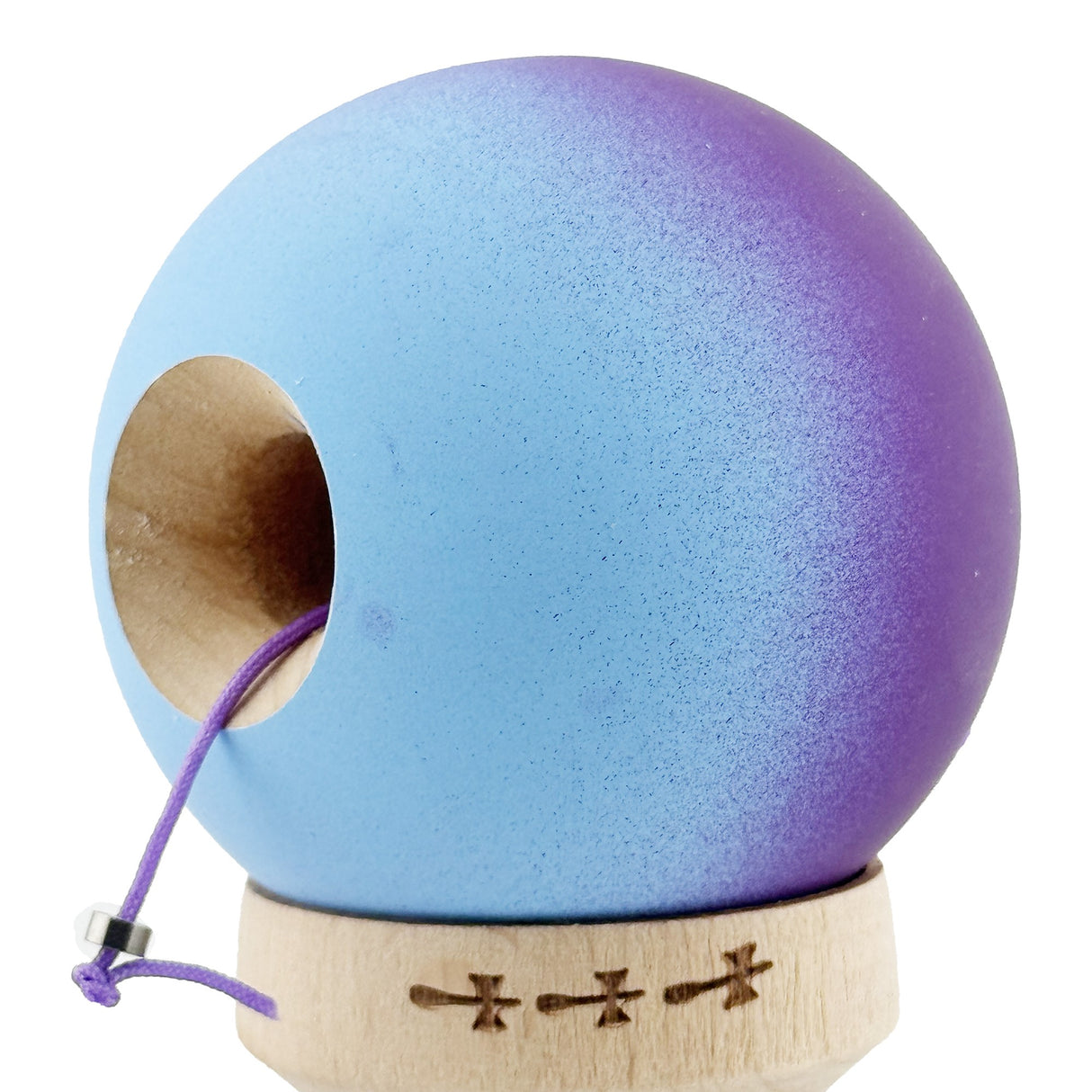 Kendama X Originala, Profesionala, Flippy, Big Cups V2, Rubber Grip cu Cupe Mari, Rulment Metalic cu Ata 55 cm, Violet/Albastru - vivimall.ro