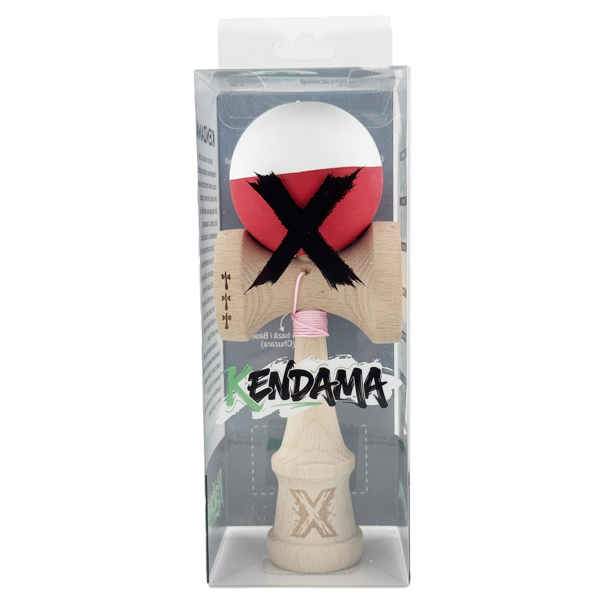 Kendama X Originala, Profesionala, Flippy, Big Cups V2, Rubber Grip cu Cupe Mari, Rulment Metalic cu Ata 55 cm, Alb/Rosu - vivimall.ro