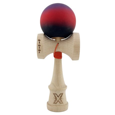 Kendama X Originala, Profesionala, Flippy, Big Cups V2, Rubber Grip cu Cupe Mari, Rulment Metalic cu Ata 55 cm,-Mov/Rosu/Negru - vivimall.ro