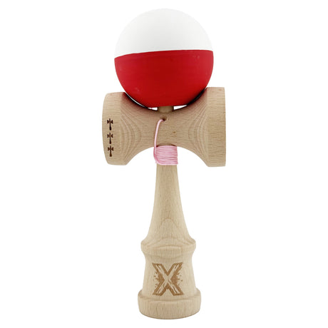 Kendama X Originala, Profesionala, Vivimall, Big Cups V2, Rubber Grip cu Cupe Mari, Rulment Metalic cu Ata 55 cm, Alb/Rosu - vivimall.ro