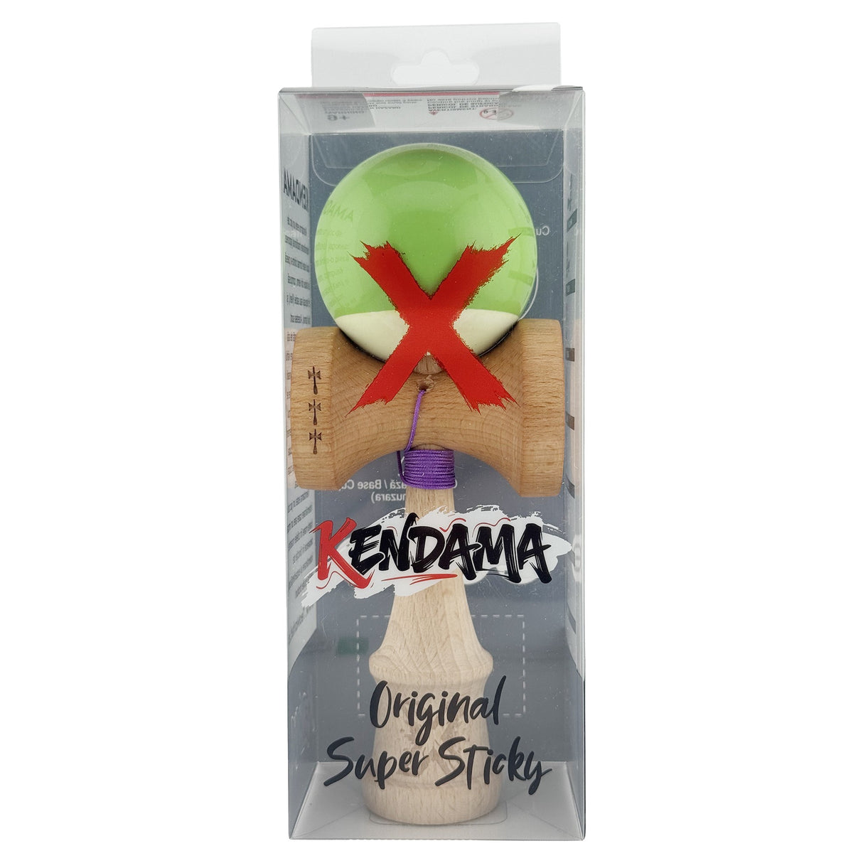 Kendama X Originala, Profesionala, Flippy, Big Cups V2, Super Sticky cu Cupe Mari, din lemn 18 cm, Rulment Metalic cu Ata 55 cm, Verde deschis/Alb - vivimall.ro