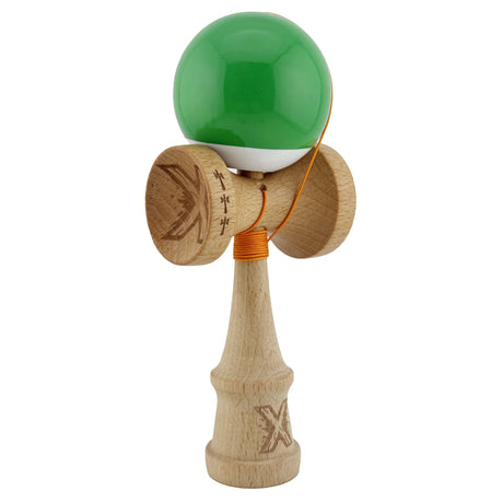 Kendama X Originala, Profesionala, Vivimall, Big Cups V2, Super Sticky cu Cupe Mari, din lemn 18 cm, Rulment Metalic cu Ata 55 cm, Verde/Alb - vivimall.ro