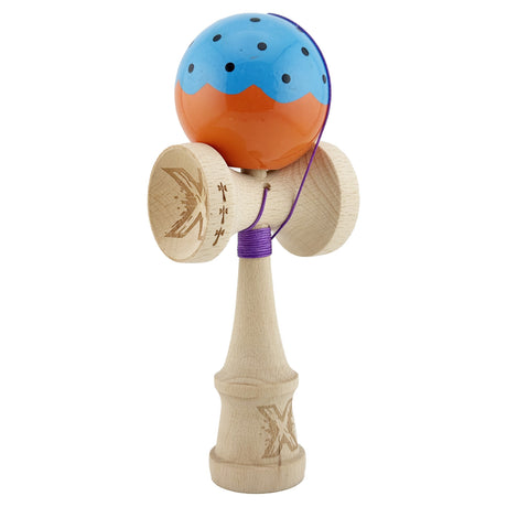 Kendama X Originala, Profesionala, Vivimall, Big Cups V2, Super Sticky, Rulment Metalic cu Ata 55 cm, Albastru/Portocaliu - vivimall.ro