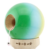 Kendama X Originala, Profesionala, Vivimall, Big Cups V2, Super Sticky cu Cupe Mari, din lemn 18 cm, Rulment Metalic cu Ata 55 cm, Galben/Albastru/Verde - vivimall.ro