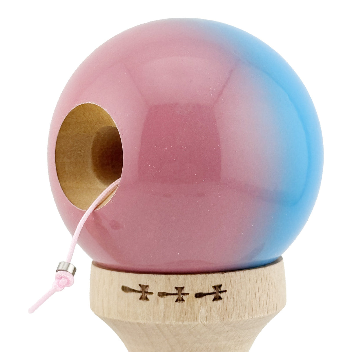 Kendama X Originala, Profesionala, Vivimall, Big Cups V2, Super Sticky, Rulment Metalic cu Ata 55 cm, Albastru/Roz - vivimall.ro