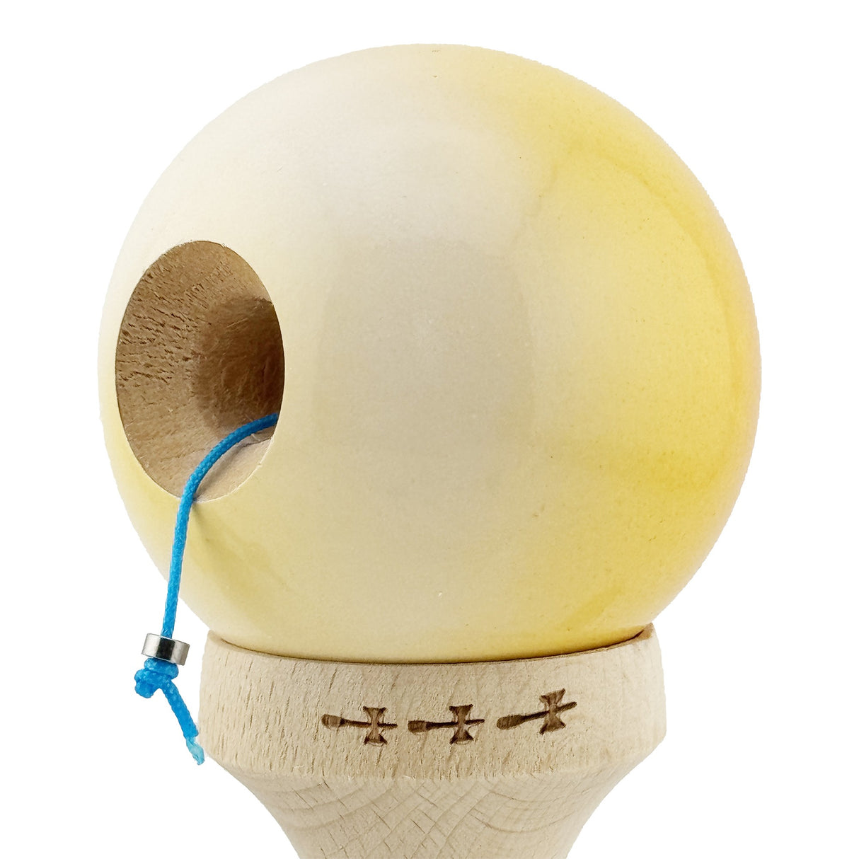 Kendama X Originala, Profesionala, Vivimall, Big Cups V2, Super Sticky, Rulment Metalic cu Ata 55 cm, Protocaliu/Galben/Alb - vivimall.ro