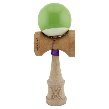 Kendama X Originala, Profesionala, Vivimall, Big Cups V2, Super Sticky cu Cupe Mari, din lemn 18 cm, Rulment Metalic cu Ata 55 cm, Verde deschis/Alb - vivimall.ro