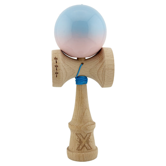 Kendama X Originala, Profesionala, Vivimall, Big Cups V2, Super Sticky, Rulment Metalic cu Ata 55 cm, Albastru/Roz - vivimall.ro