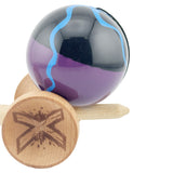 Kendama X Originala, Profesionala, Vivimall, Big Cups V2, Super Sticky cu Cupe Mari, Rulment Metalic, din lemn 18 cm, Ata 55 cm, Negru/Mov