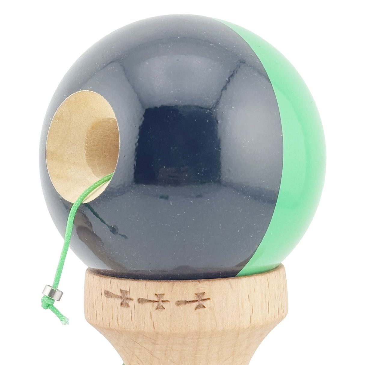 Kendama X Originala, Profesionala, Vivimall, Big Cups V2, Super Sticky cu Cupe Mari, Rulment Metalic, din lemn 18 cm, Ata 55 cm, Verde/Negru