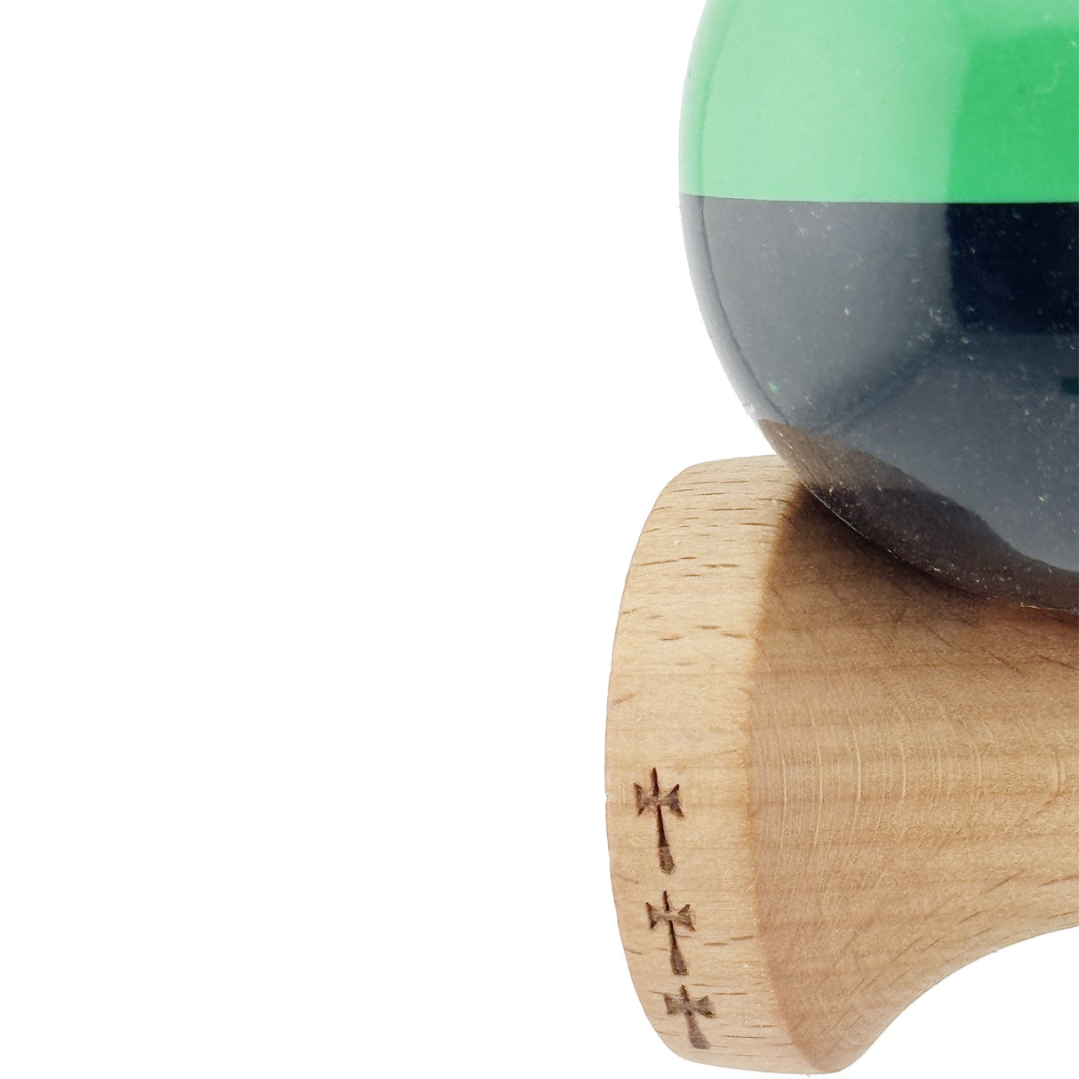 Kendama X Originala, Profesionala, Vivimall, Big Cups V2, Super Sticky cu Cupe Mari, Rulment Metalic, din lemn 18 cm, Ata 55 cm, Verde/Negru