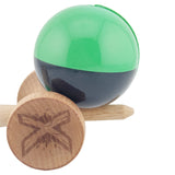 Kendama X Originala, Profesionala, Vivimall, Big Cups V2, Super Sticky cu Cupe Mari, Rulment Metalic, din lemn 18 cm, Ata 55 cm, Verde/Negru