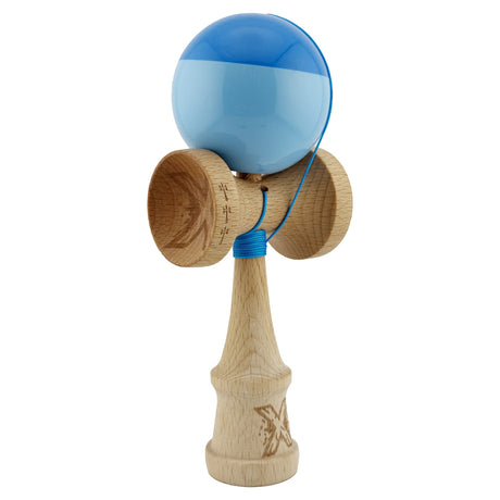 Kendama X Originala, Profesionala, Vivimall, Big Cups V2, Super Sticky cu Cupe Mari, Rulment Metalic, din lemn 18 cm, Ata 55 cm, Albastru/Bleu - vivimall.ro