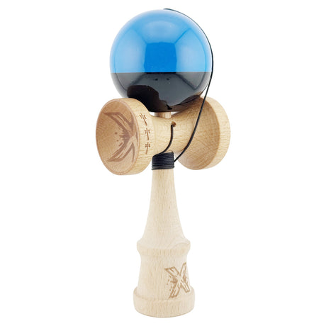 Kendama X Originala, Profesionala, Vivimall, Big Cups V2, Super Sticky cu Cupe Mari, Rulment Metalic, din lemn 18 cm, Ata 55 cm, Albastru/Negru