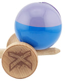 Kendama X Originala, Profesionala, Flippy, Big Cups V2, Super Sticky cu Cupe Mari, Rulment Metalic, din lemn 18 cm, Ata 55 cm, Mov/Albastru